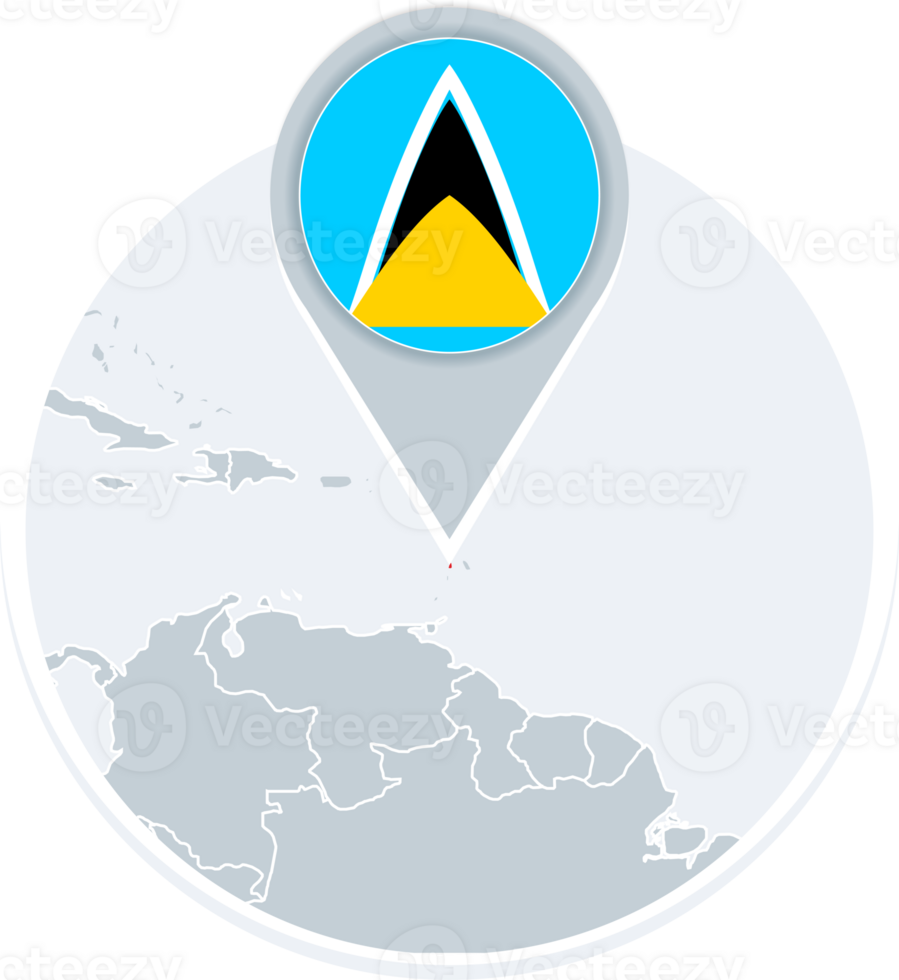 Saint Lucia map and flag, map icon with highlighted Saint Lucia png
