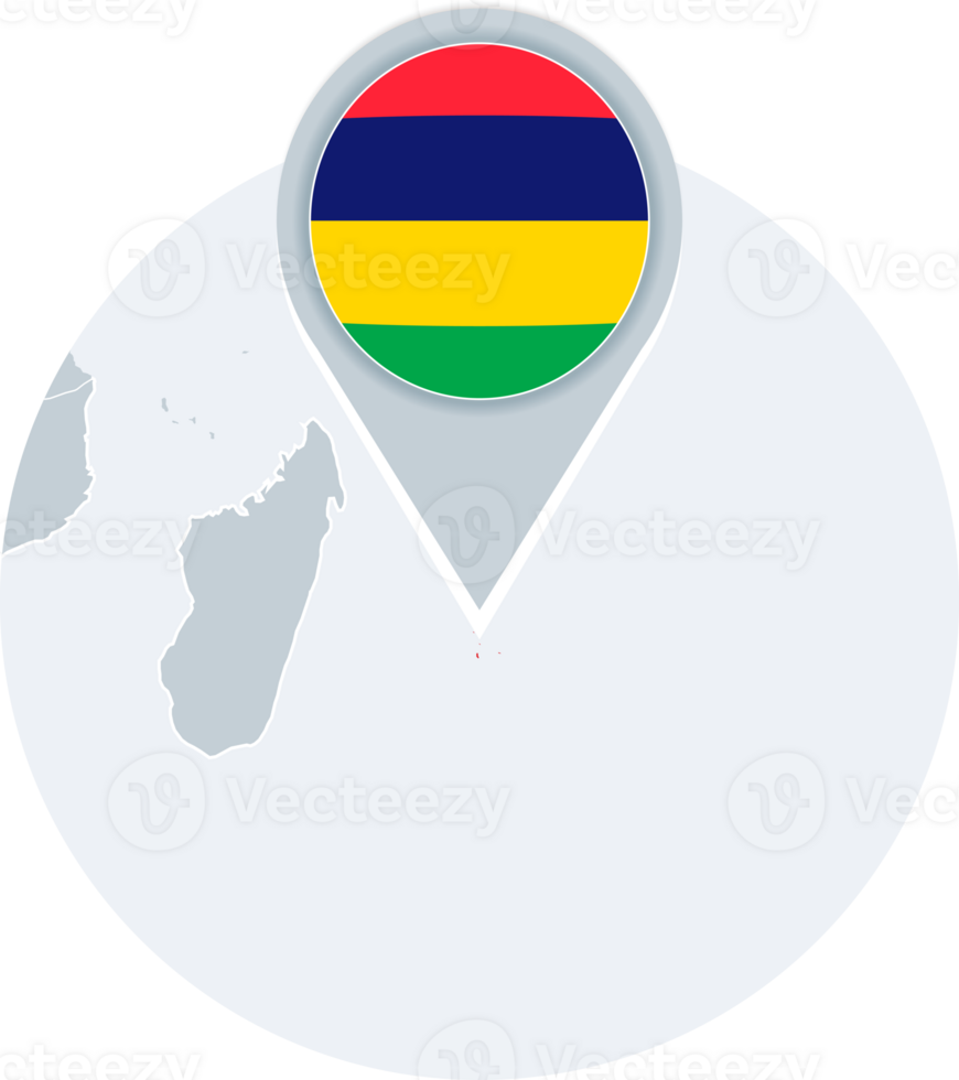 Mauritius map and flag, map icon with highlighted Mauritius png