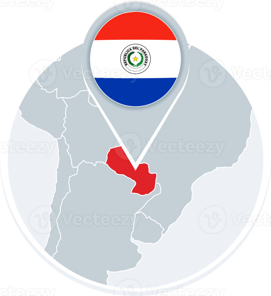 Paraguay map and flag, map icon with highlighted Paraguay png
