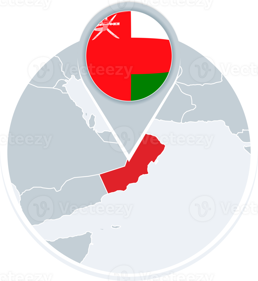 Oman map and flag, map icon with highlighted Oman png