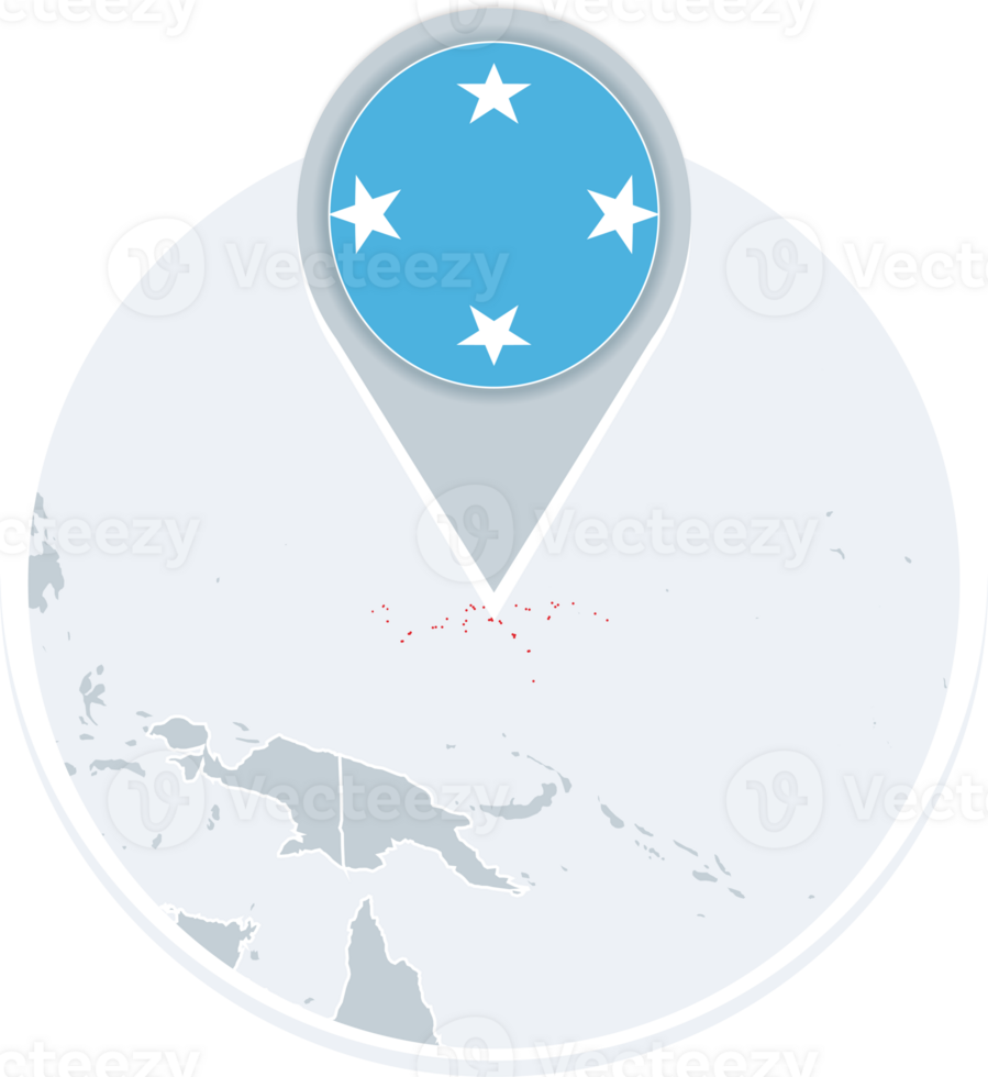 Micronesia map and flag, map icon with highlighted Micronesia png