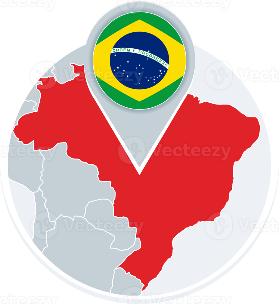 Brazil map and flag, map icon with highlighted Brazil png