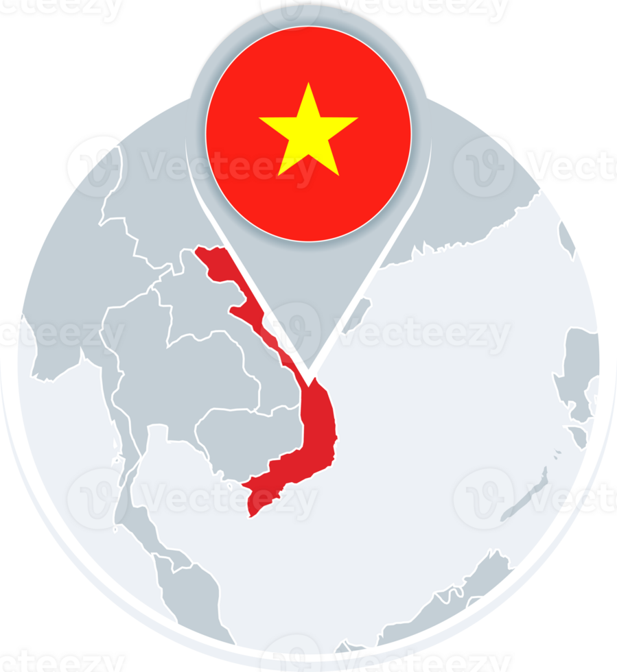 Vietnam map and flag, map icon with highlighted Vietnam png