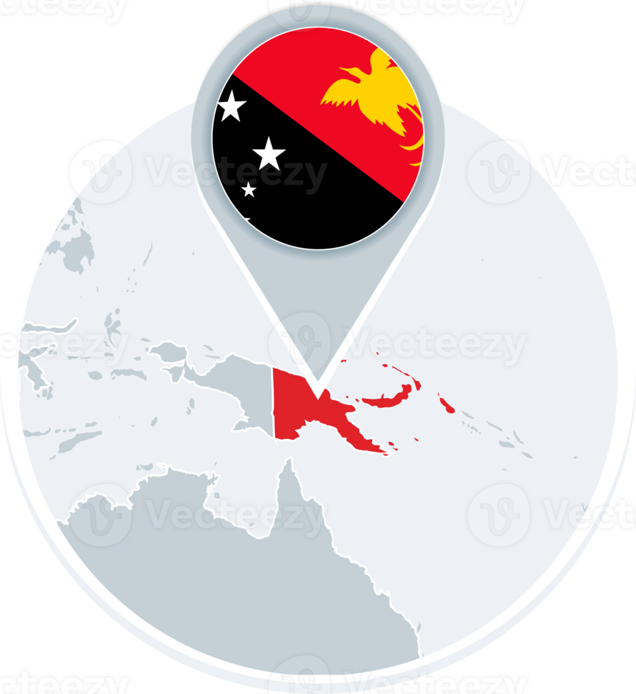 Papua New Guinea map and flag, map icon with highlighted Papua New Guinea png