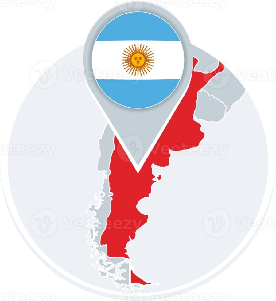 Argentina map and flag, map icon with highlighted Argentina png