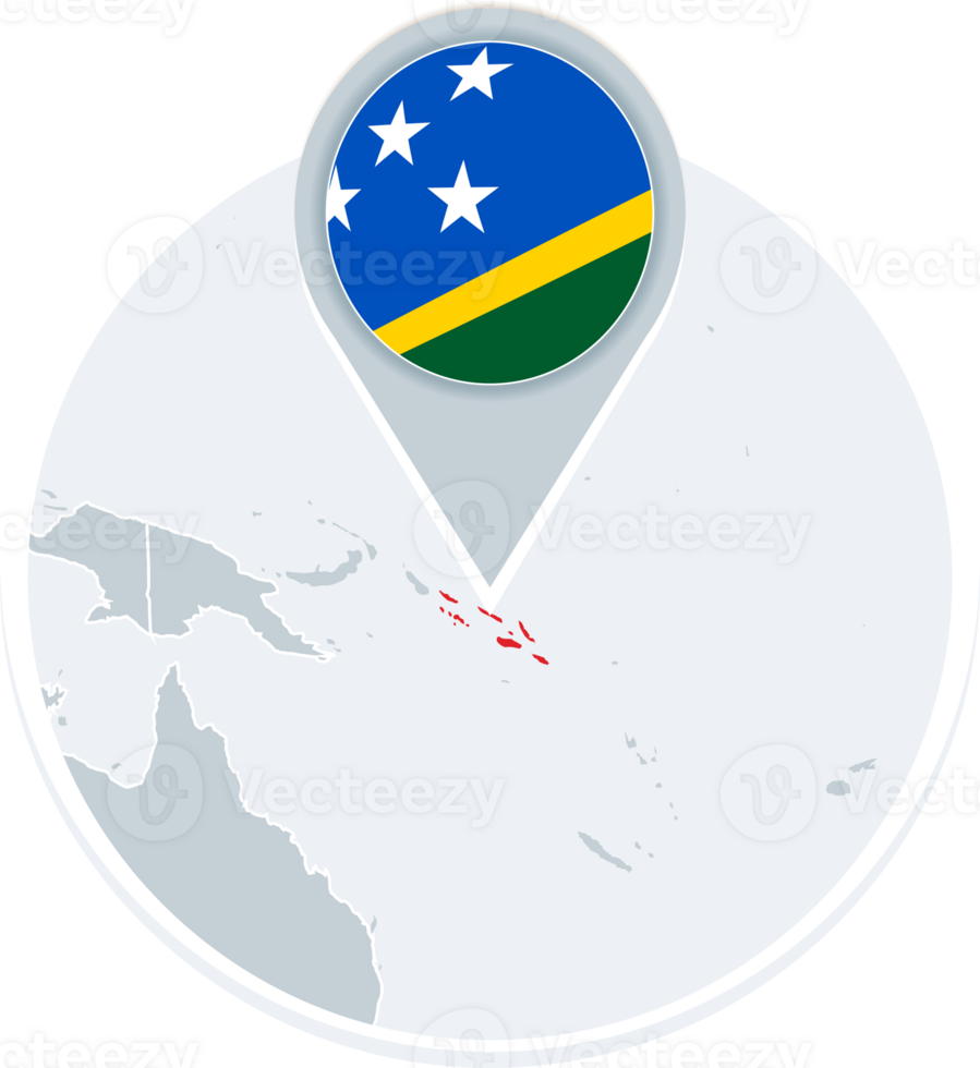 Solomon Islands map and flag, map icon with highlighted Solomon Islands png