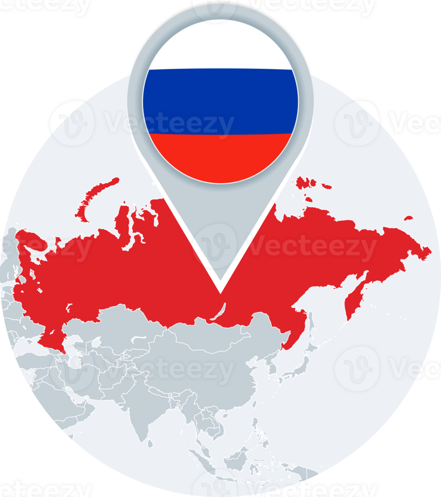 Russia map and flag, map icon with highlighted Russia png