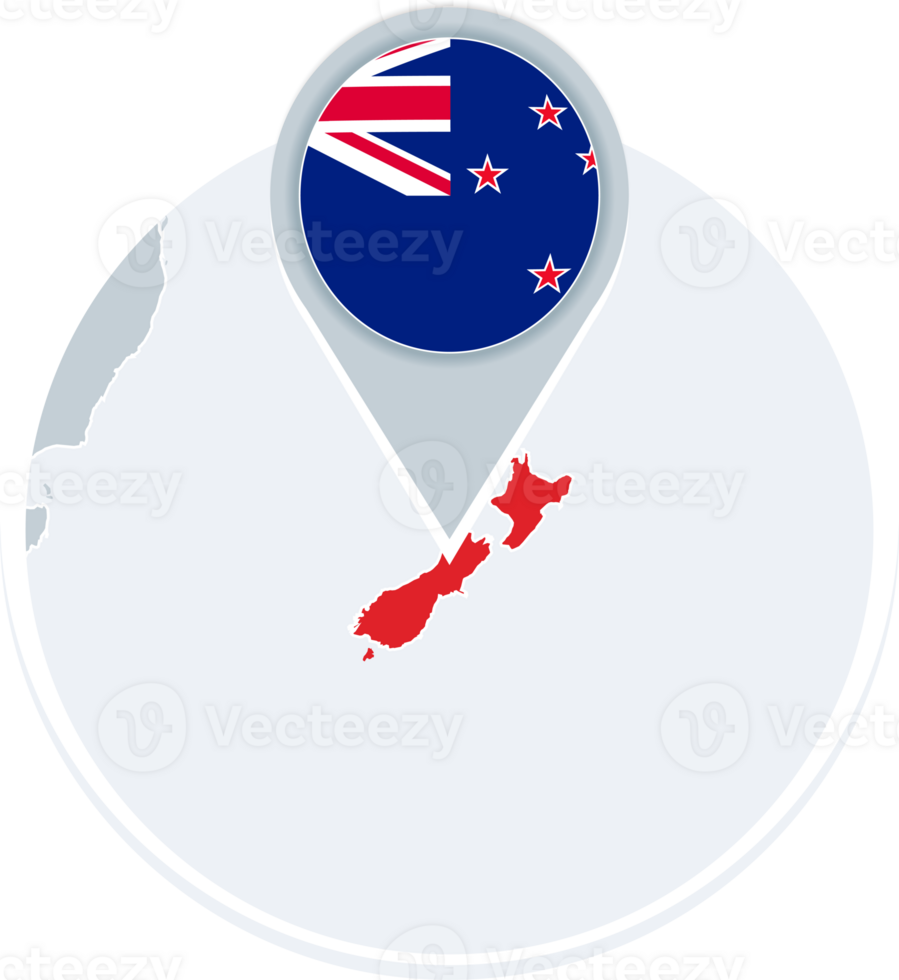 New Zealand map and flag, map icon with highlighted New Zealand png