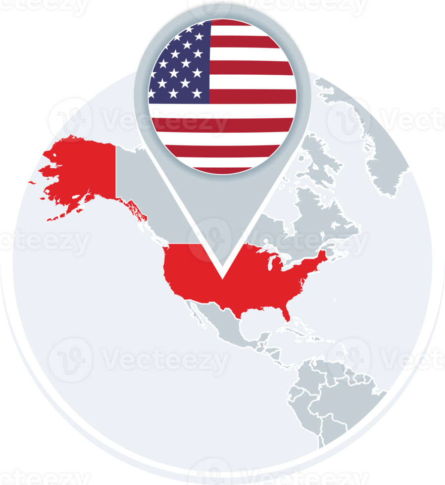 United States of America map and flag, map icon with highlighted USA png