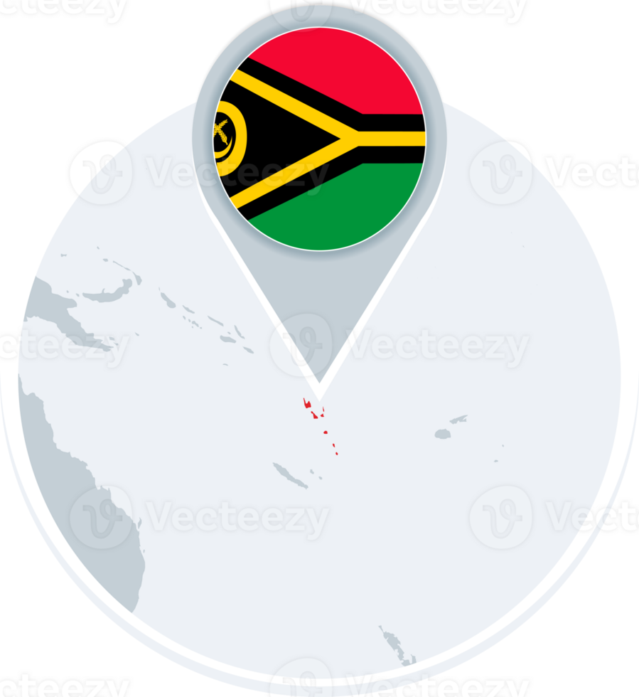 Vanuatu map and flag, map icon with highlighted Vanuatu png