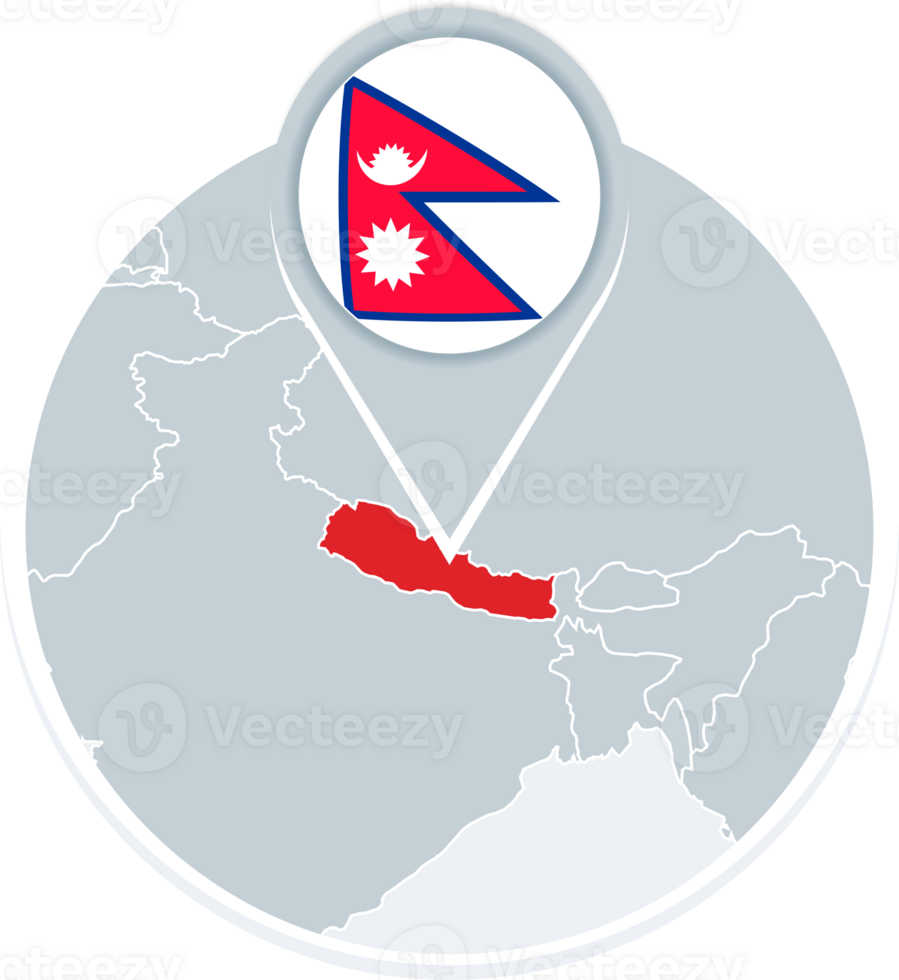 Nepal map and flag, map icon with highlighted Nepal png