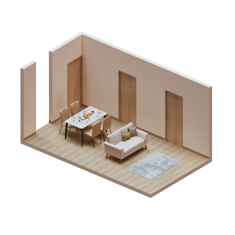 Isometric Dining Living Room With Wood Floor png