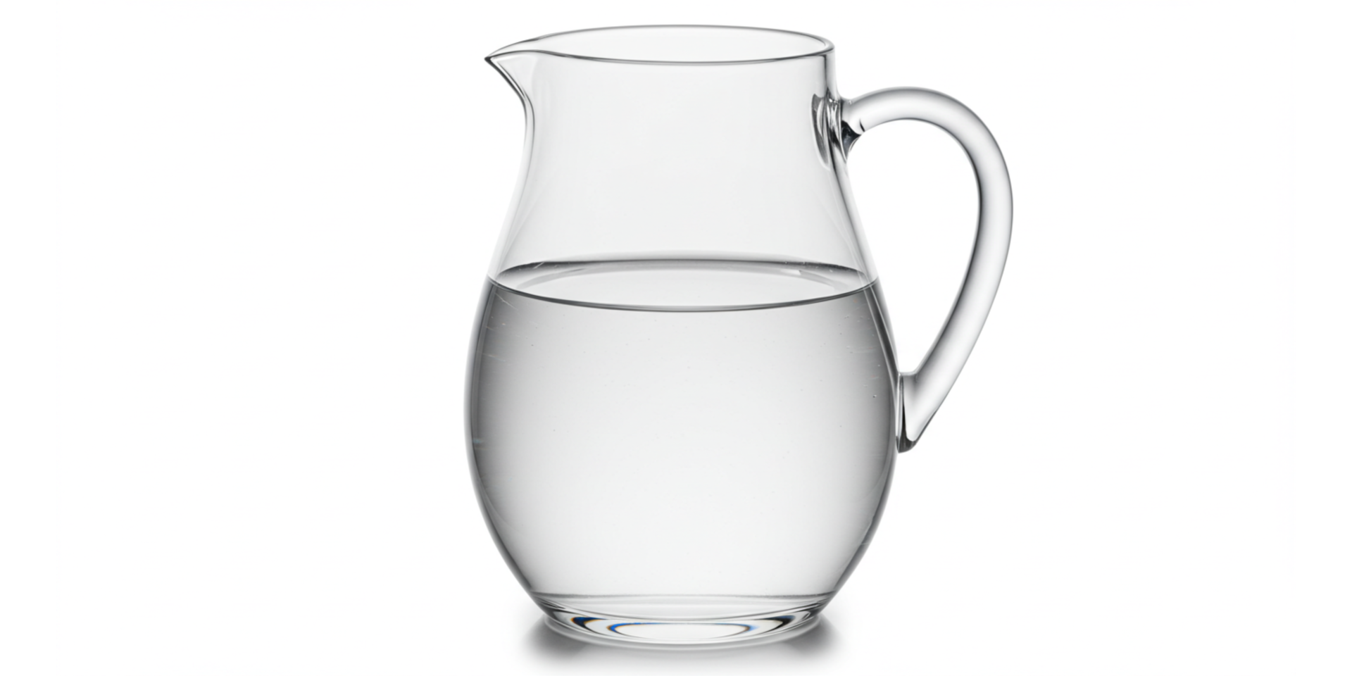 A clear glass pitcher with a handle on a white background png