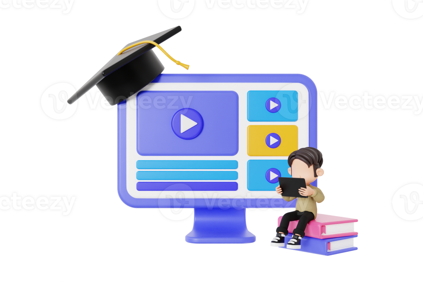 3d student taking online course for graduation png