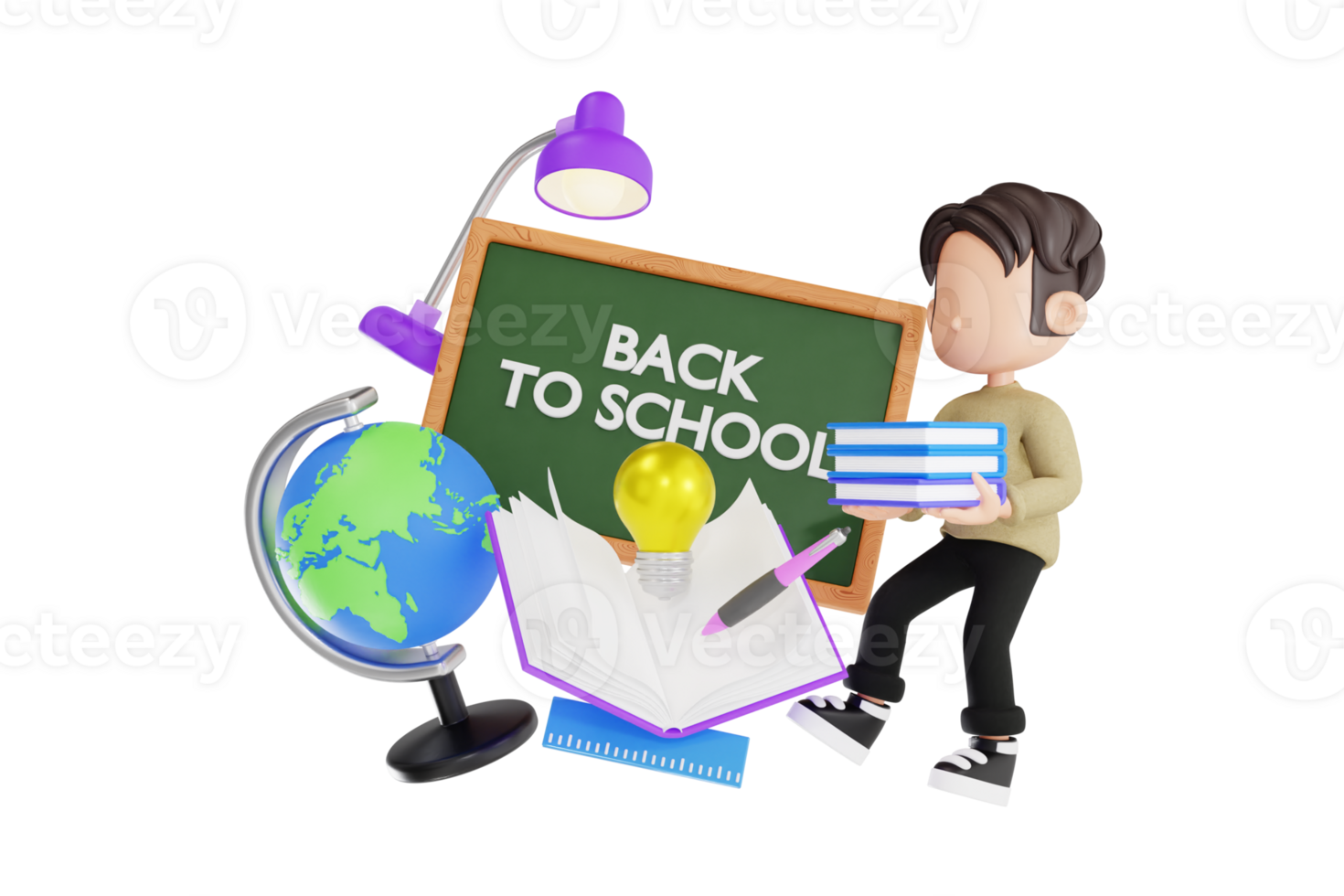 Back to school concept with 3d student character png