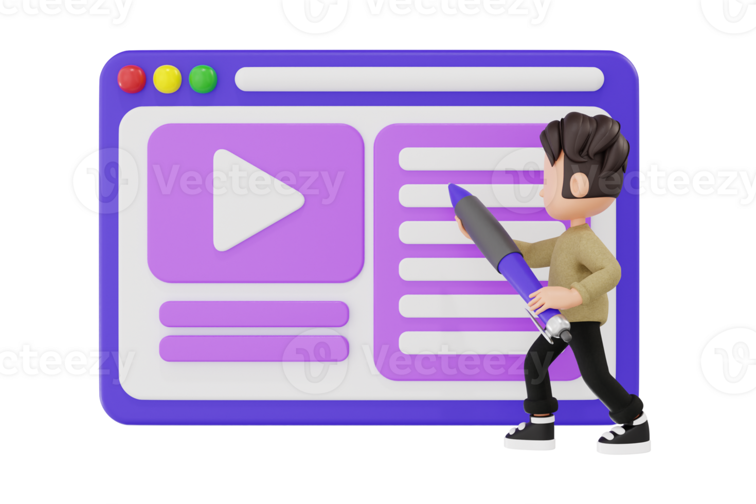 3d character interacting with online course website png