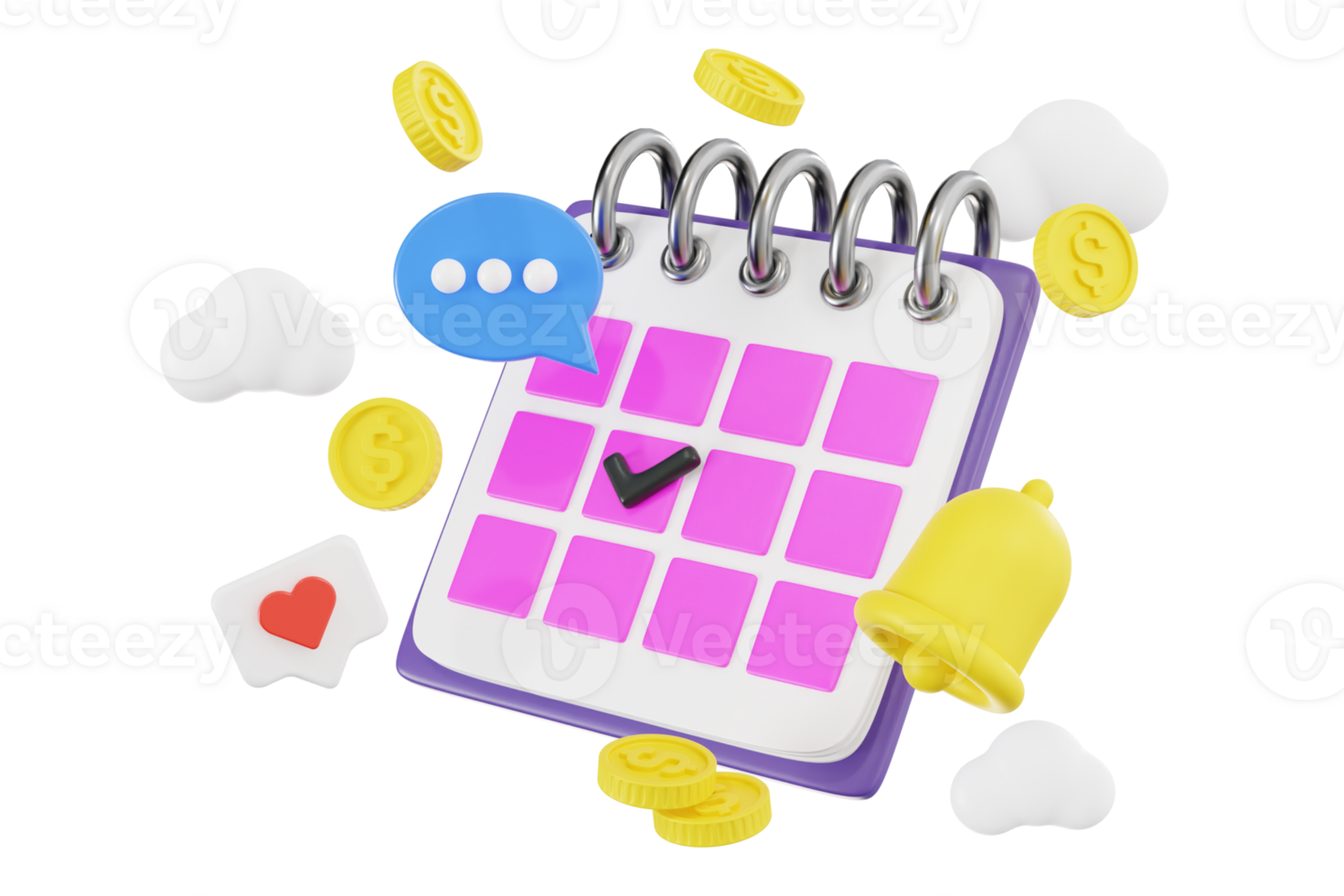 3d calendar with payment reminder notification png