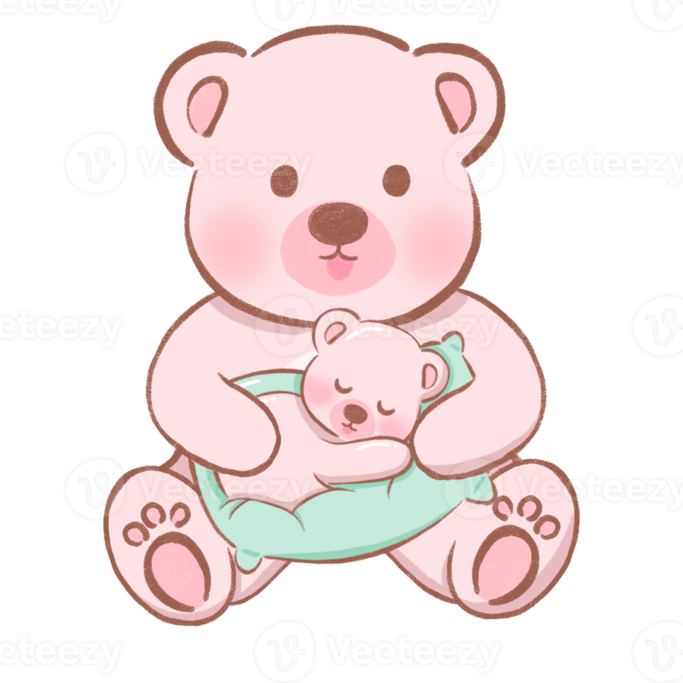 bear, cute cartoon animal sleeping and hugging heart in soft pastel png