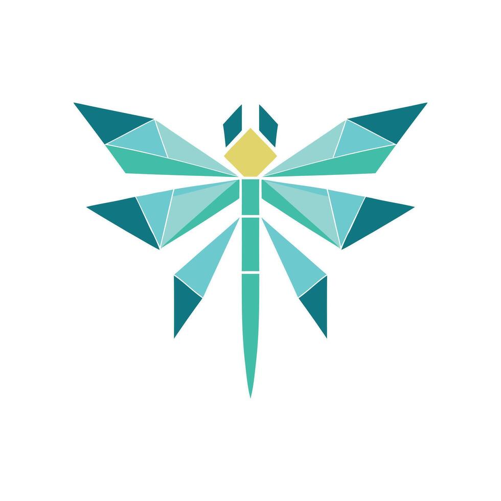 Geometric dragonfly illustration with teal blue and yellow colors insect abstract vector