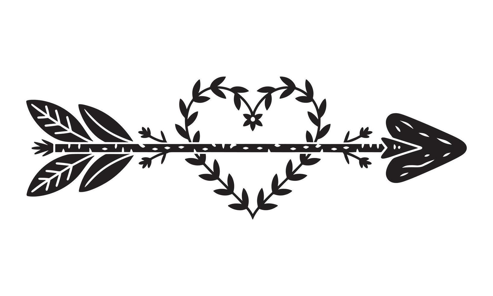 Black arrow with floral heart design piercing through it love romance vector