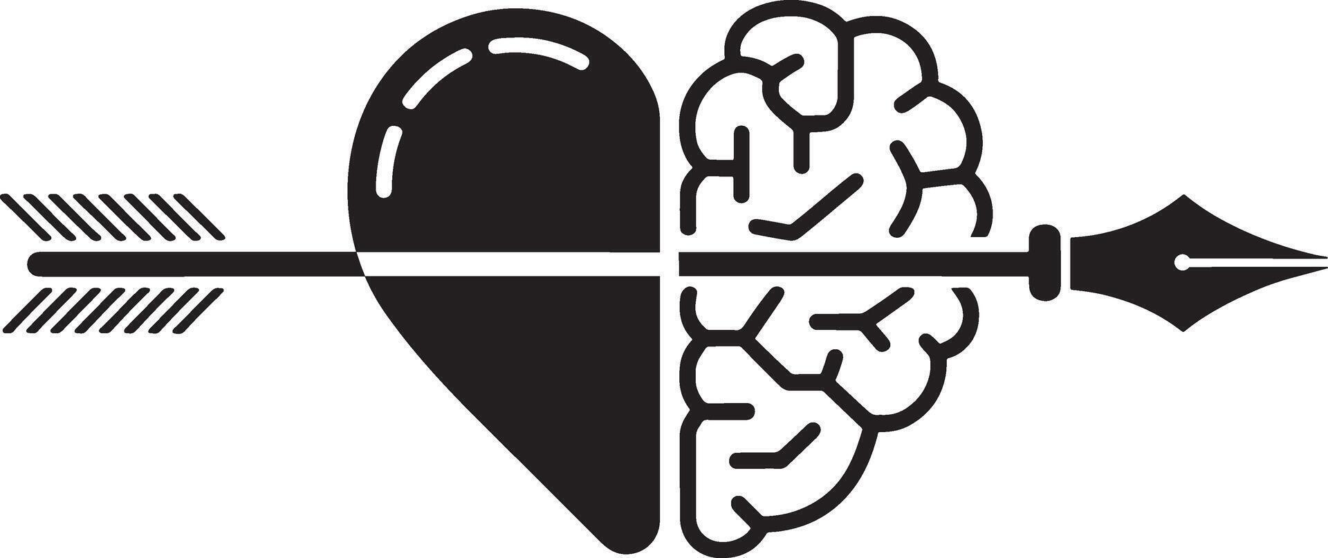 Black arrow piercing half heart half brain symbol vector