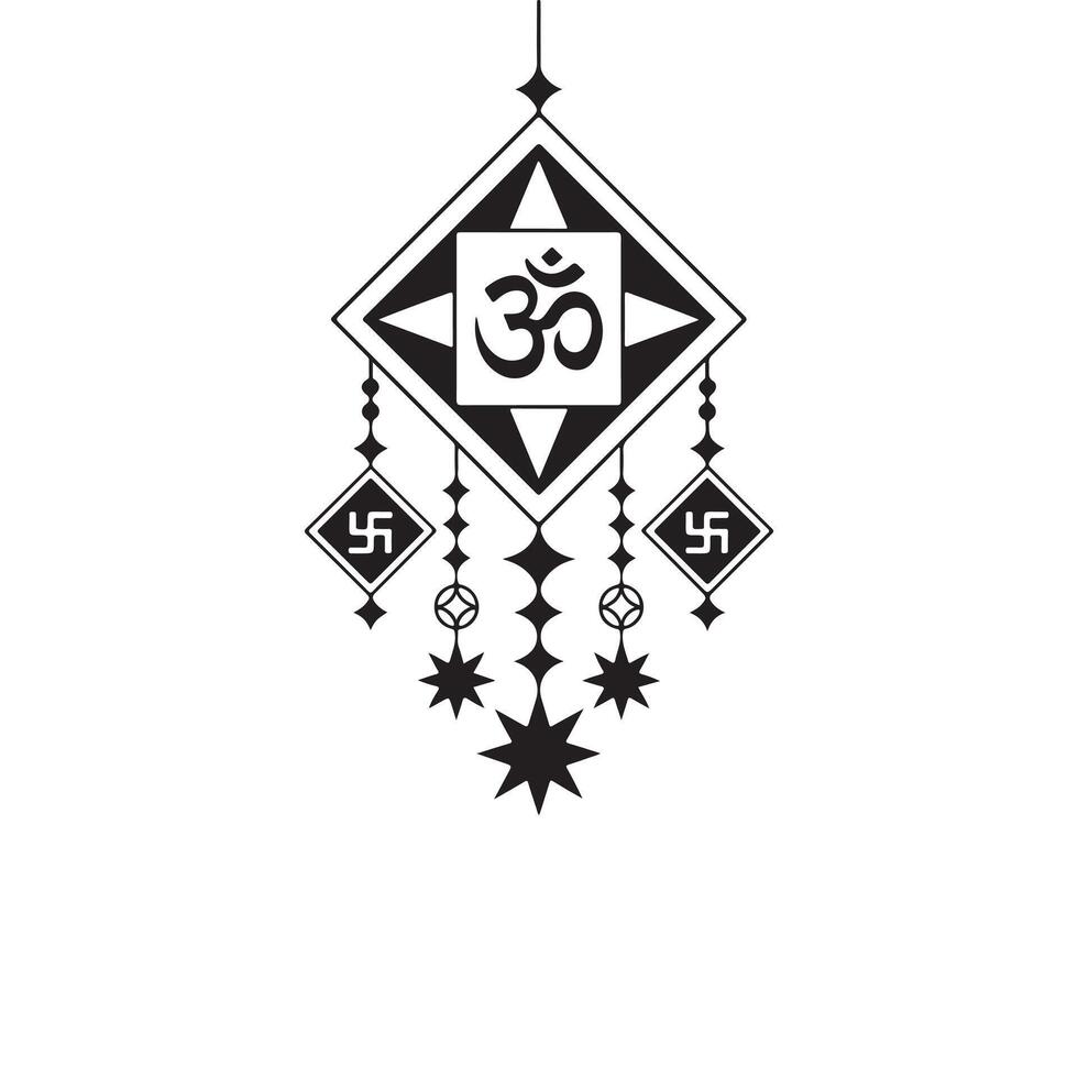 Black Om Swastika Symbols Geometric Pattern Hanging Decoration om symbol hinduism vector