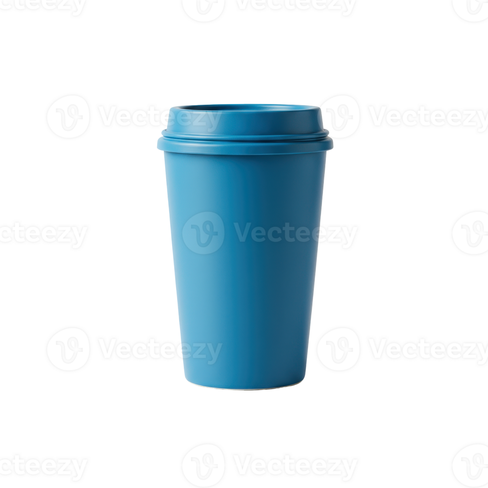 Simple matte blue reusable travel cup with a secure lid and a tapered base png
