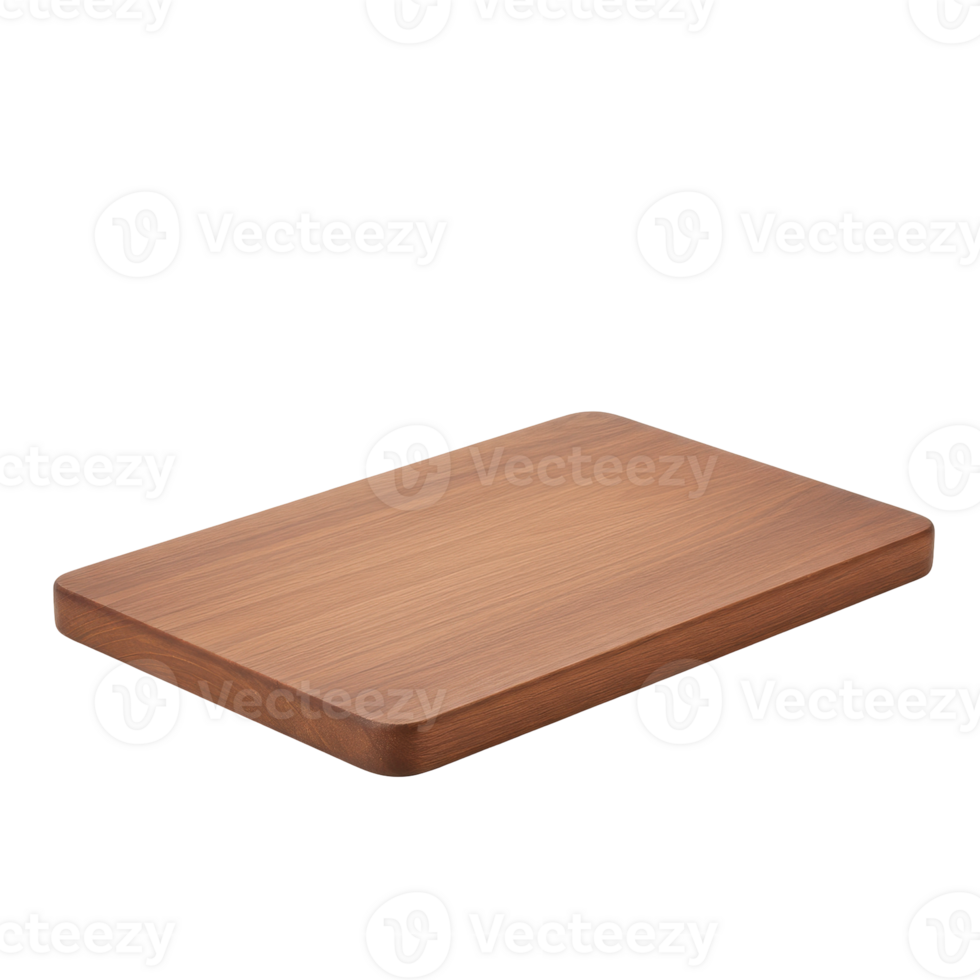 Rectangular wooden cutting board with rounded corners and natural grain texture png