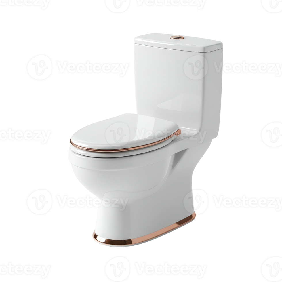 White ceramic toilet bowl with elegant rose gold accents for a luxury modern bathroom decor png