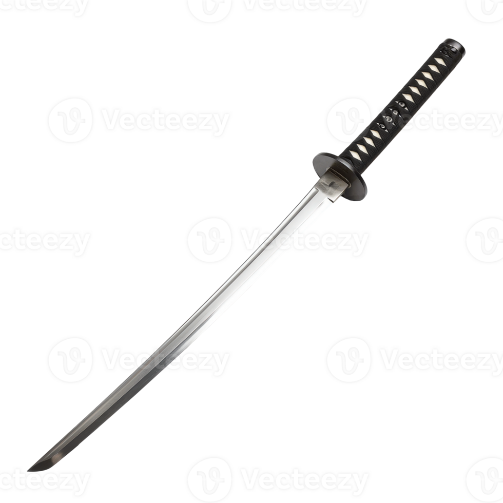 Traditional Japanese katana sword with a black handle png