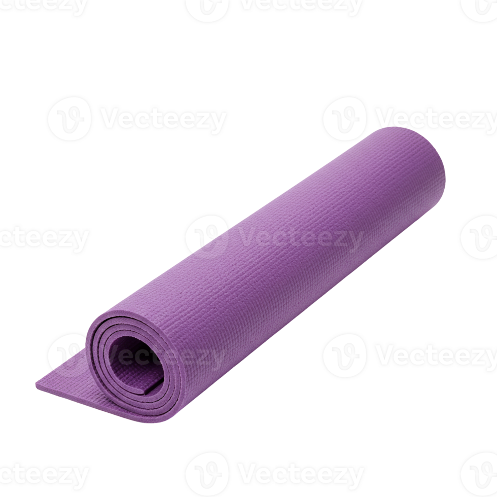 Rolled purple yoga mat for exercise and fitness activities png