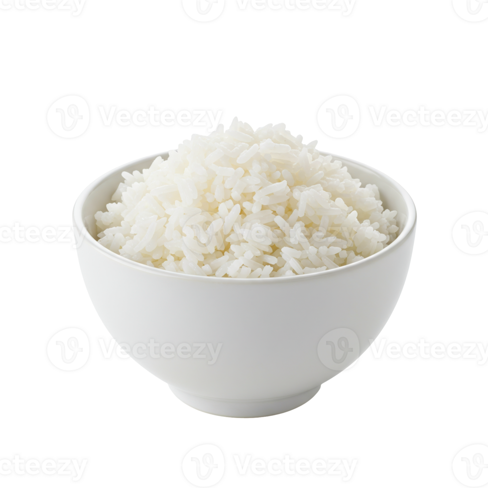 Bowl of fluffy white cooked rice, ready to be served as a side dish png
