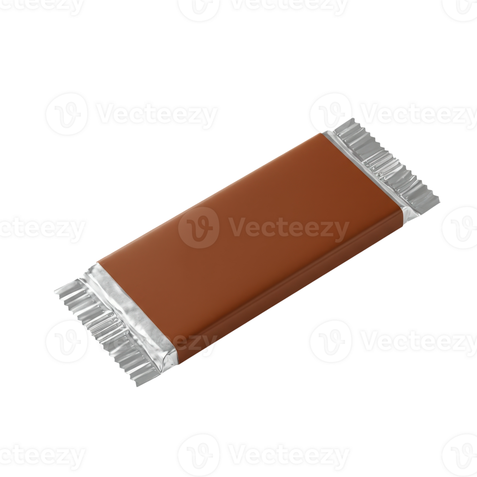 Chocolate bar packaging mockup in a blank brown wrapper and foil for branding design png