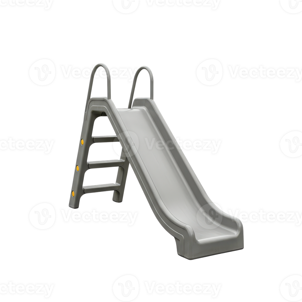 Gray plastic children's slide with ladder and handles for outdoor play png