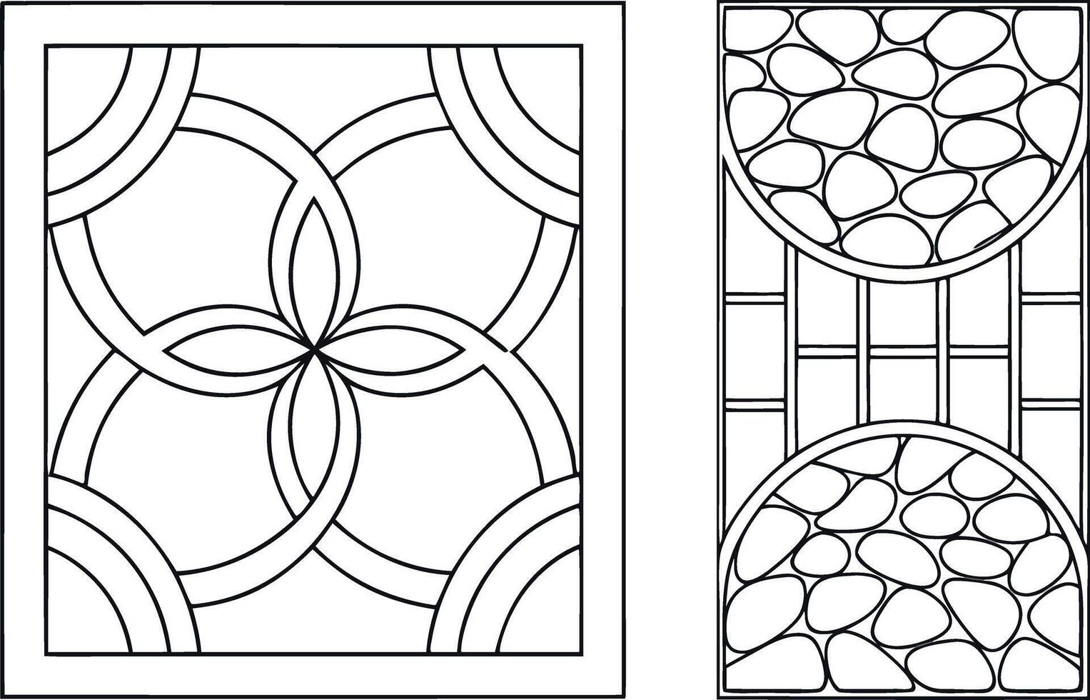 Black and white geometric patterns interlocking circles and pebbles vector