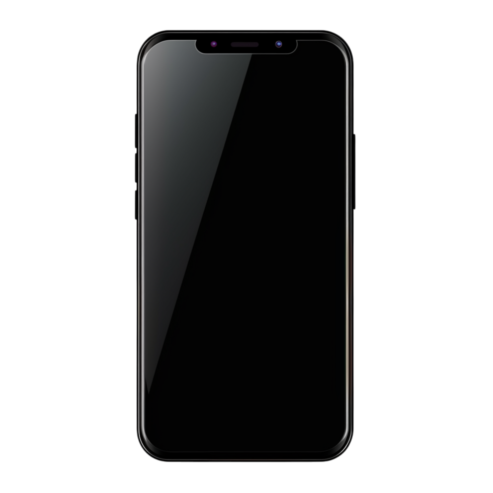 Black smartphone with sleek modern design and dark reflective screen png