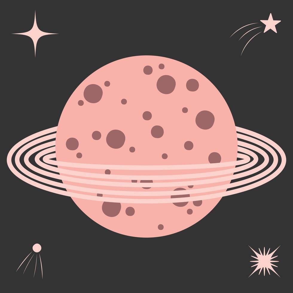 Abstract Cosmic Saturn-like Planet with Ring System for Astronomy and Space Design vector