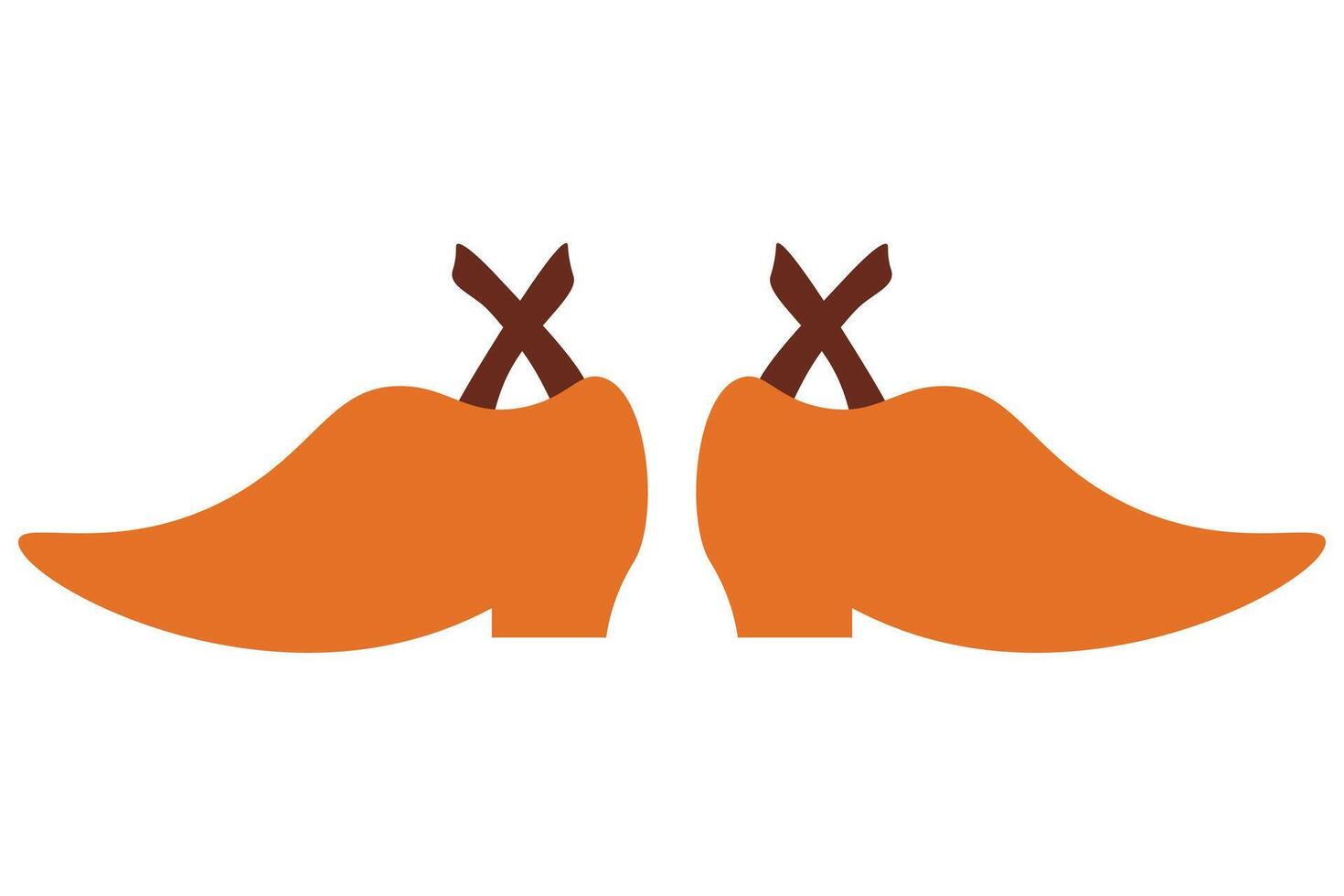 Cartoon Orange Elf Shoes with Crossed Laces. Fantasy Boots. Stylized Medieval Footwear vector