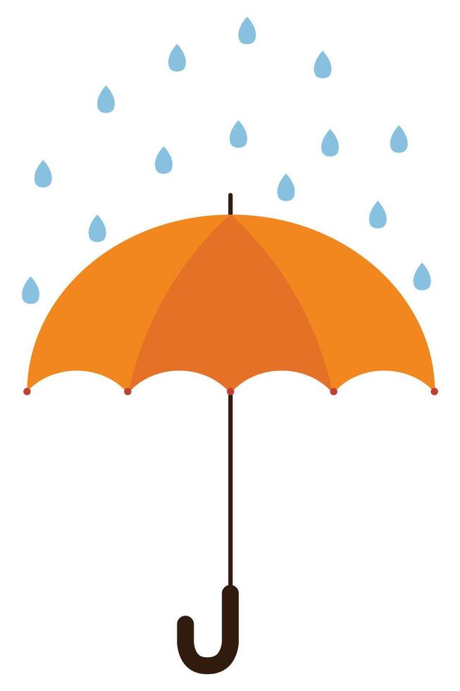 Orange Umbrella with Falling Raindrops. Weather Protection Graphic for Rainy Days vector