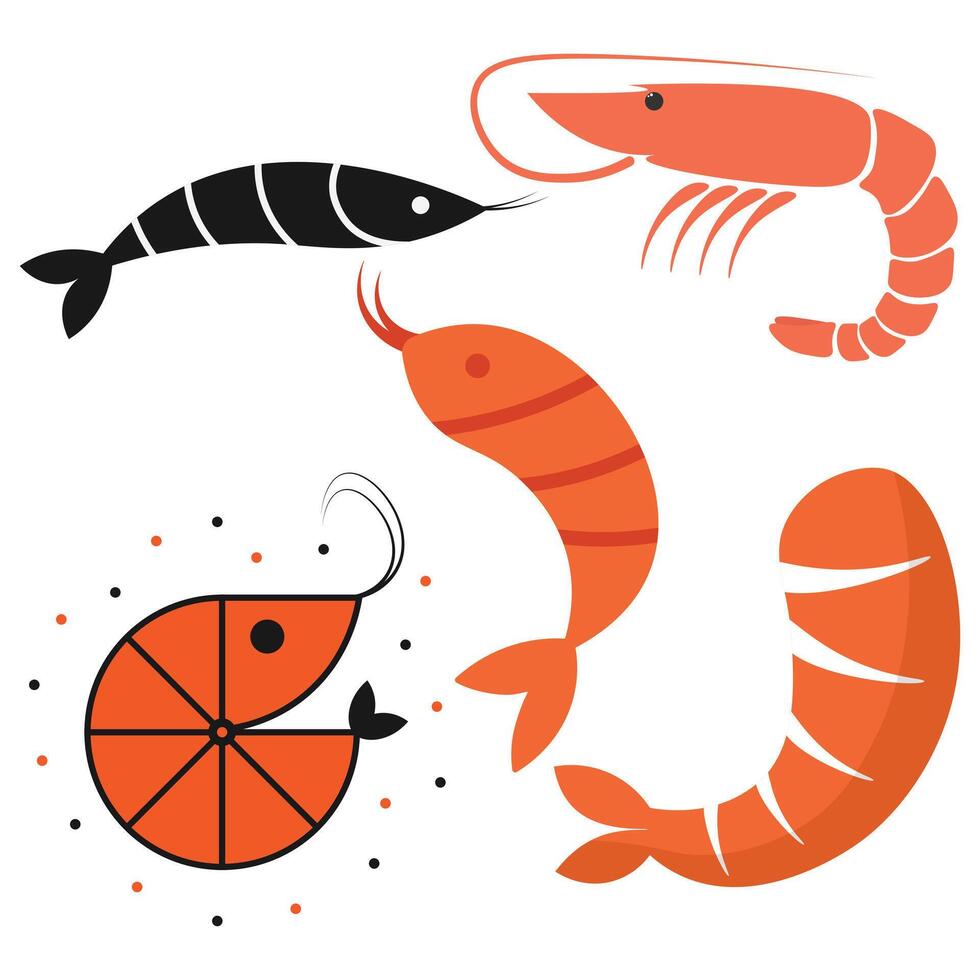 Assorted Shrimp and Prawn Collection Flat Design Seafood Market Set vector