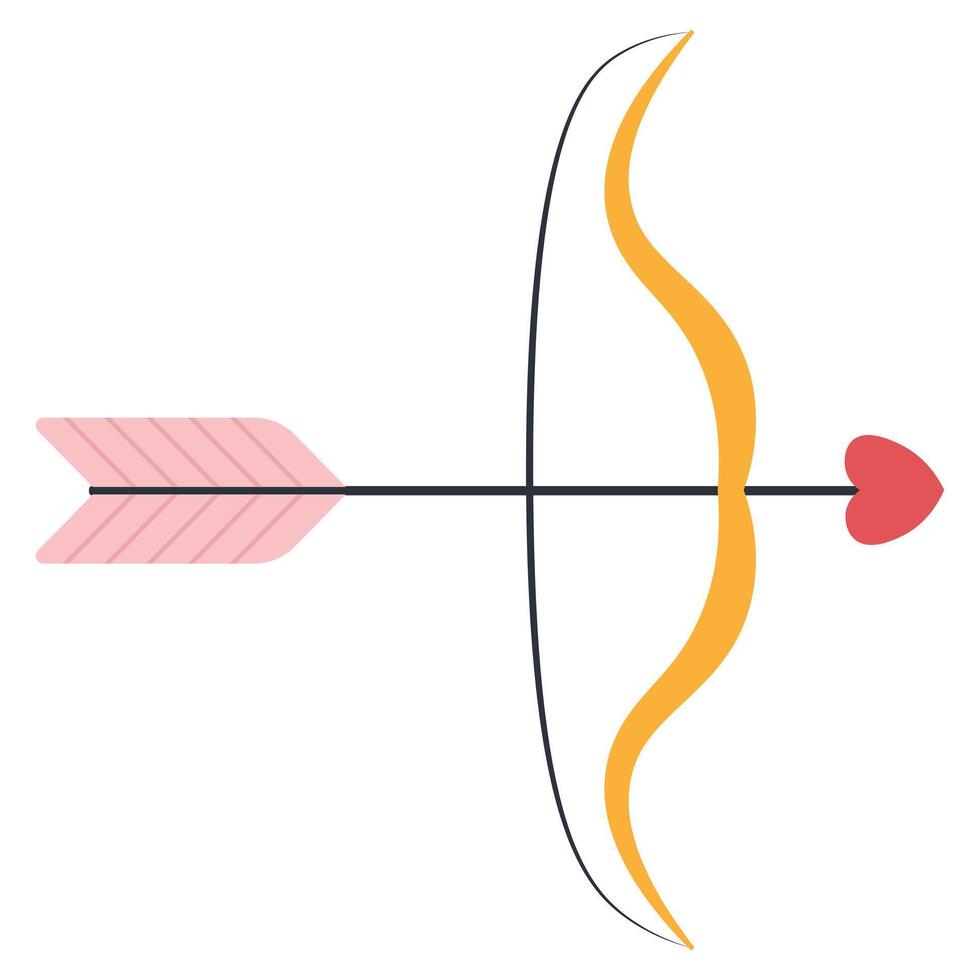 Cupid's Bow and Arrow with Heart Tip for Valentine's Day Love. Romantic Archery Weapon icon vector