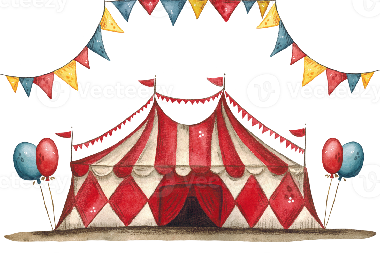 Circus tent, red and white, with balloons and flags png