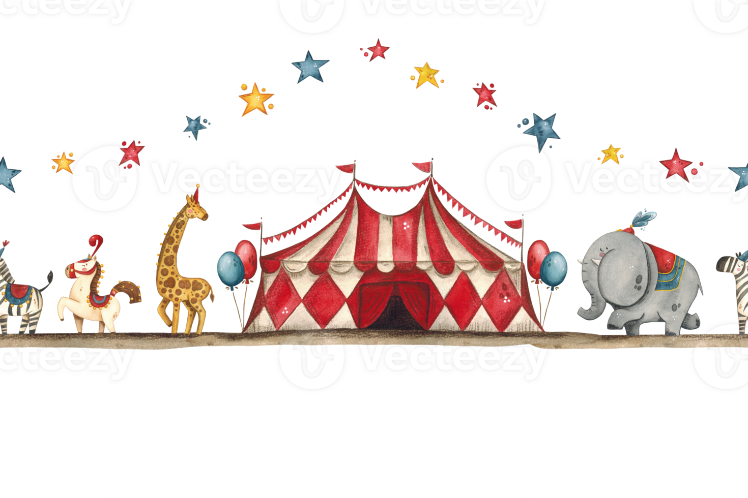 Bright, cheerful, children's seamless border with a circus png