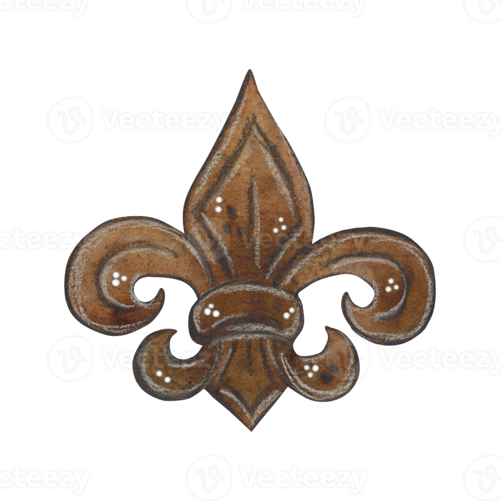 Emblem heraldic lily. Watercolor illustration hand drawn, cartoon. Drawing for scrapbooking, stickers. Knight, history, emblem, middle ages, flag, symbol, lily, heraldic, png