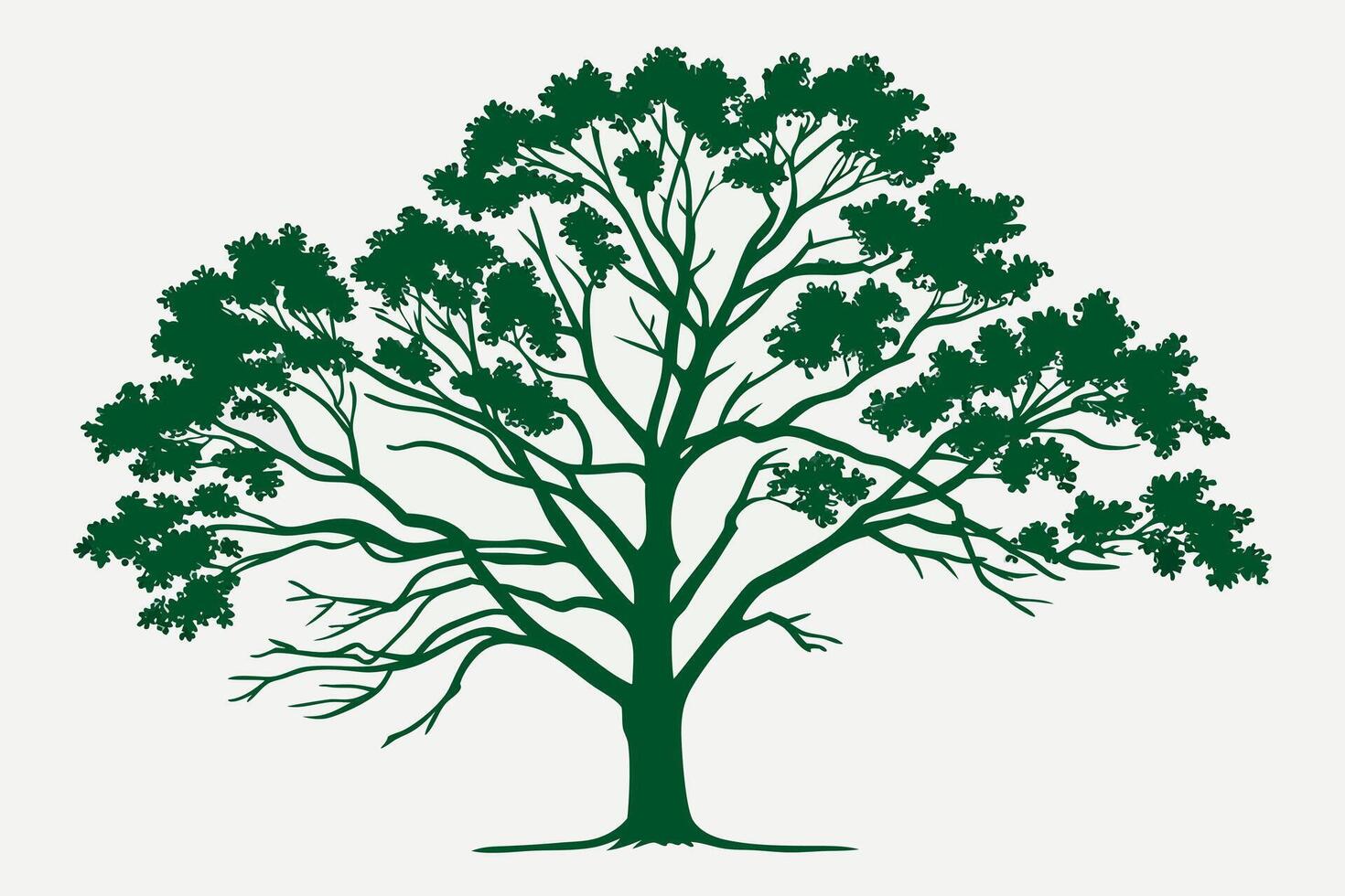 Green tree silhouette with intricate branches and leaves vector