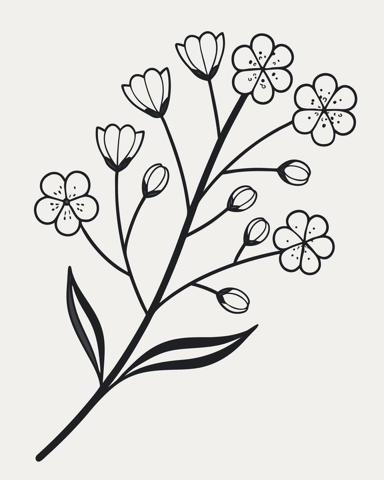 Black and white line drawing of a blooming branch flower vector