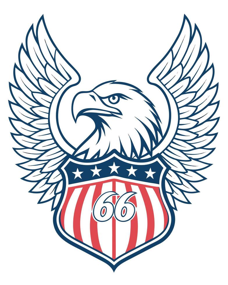 Eagle shield with wings and number 66 crest emblem vector