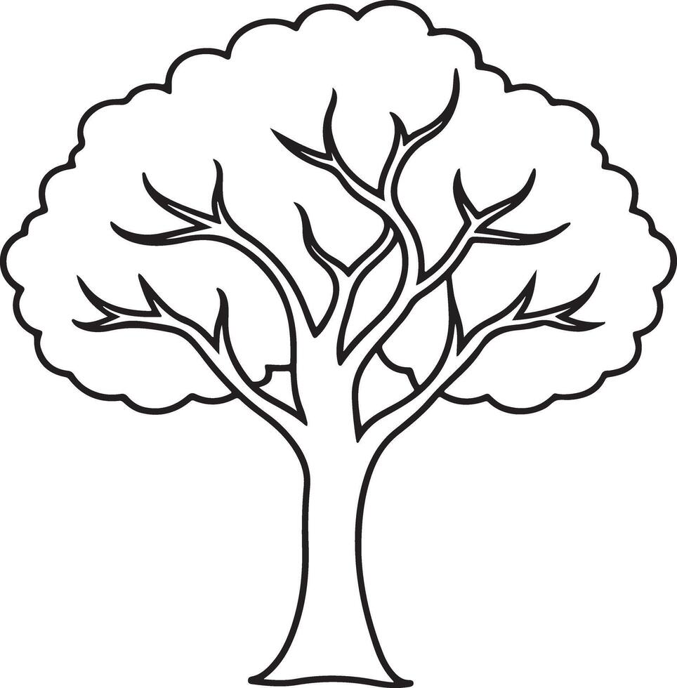 Simple outline drawing of a deciduous tree with a full canopy vector