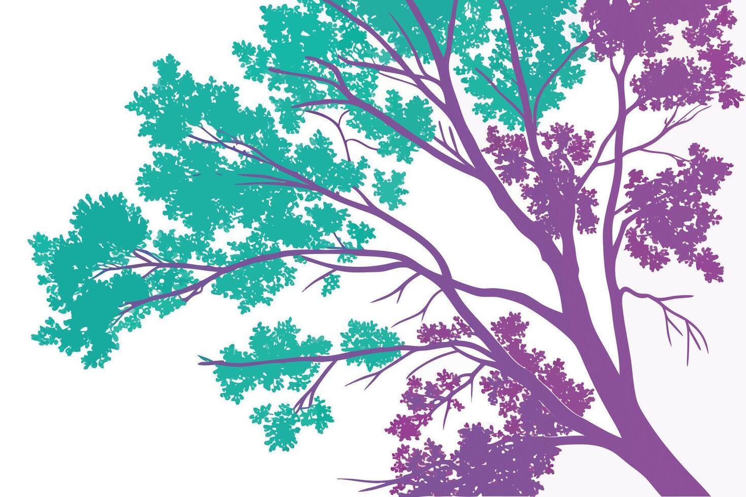Teal and purple stylized tree branches with foliage vector