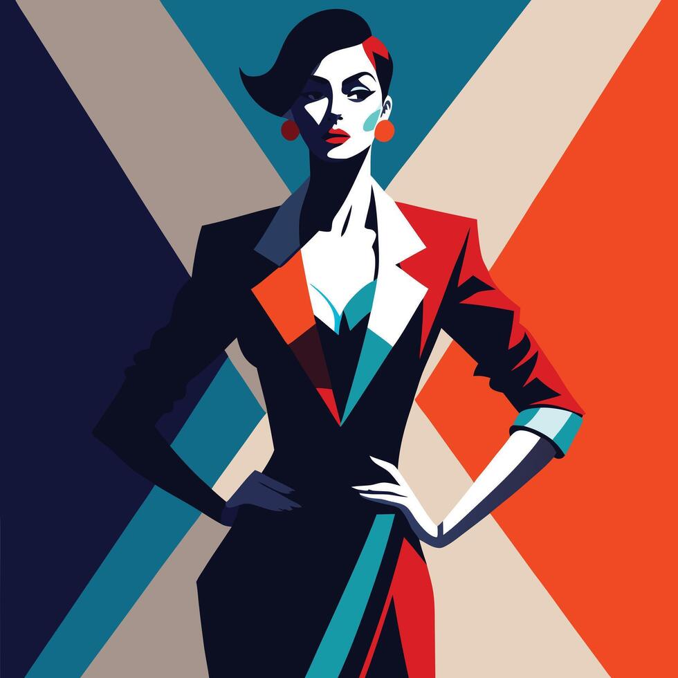 Stylized Portrait of a Confident Woman with Bold Geometry Artwork vector